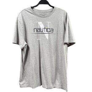 Nautica T-shirt Mens XL Gray Graphic Crew Neck Casual Spellout Logo Pullover Top